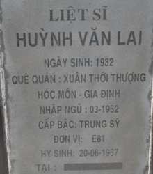 Tìm thân nhân liệt sĩ Huỳnh Văn Lai