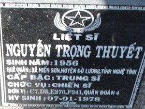  Nhắn tìm thân nhân liệt sỹ  Nguyễn Trọng Thuyết