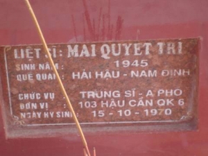 Nhắn tìm thân nhân liệt sỹ Mai Quyết Trí (Tri)