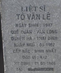 Tìm thân nhân liệt sĩ Tô Văn Lê