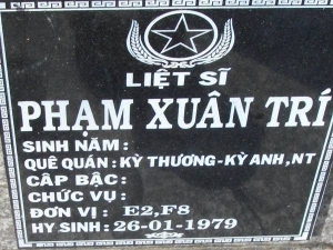 Nhắn tìm thân nhân liệt sỹ Phạm Xuân Trí