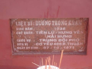 Nhắn tìm thân nhân liệt sỹ Dương Trọng Khám