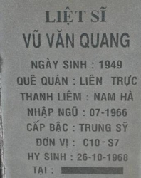 Tìm thân nhân liệt sĩ Vũ Văn Quang