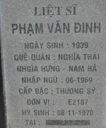 Tìm thân nhân liệt sĩ  Phạm Văn Định