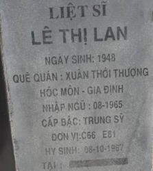 Tìm thân nhân liệt sĩ Lê Thị Lan
