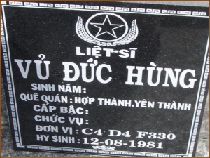 Nhắn tìm thân nhân liệt sỹ  Vũ Đức Hùng