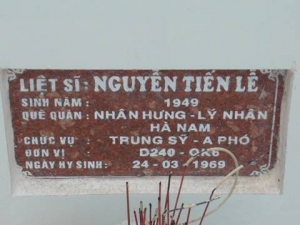 Nhắn tìm thân nhân liệt sỹ Nguyễn Tiến Lễ
