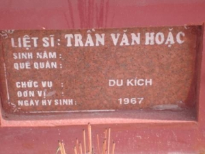 Nhắn tìm thân nhân liệt sĩ Trần Văn Hoặc