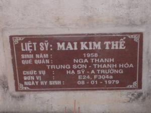 Nhắn tìm thân nhân liệt sỹ  Mai Kim Thế