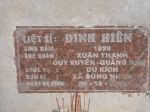 Nhắn tìm thân nhân liệt sỹ  Đinh Hiên