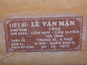 Nhắn tìm thân nhân liệt sỹ  Lê Văn Mận