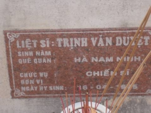 Nhắn tìm thân nhân liệt sỹ Trịnh Văn Duyệt