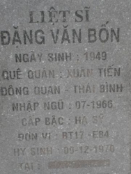 Tìm thân nhân liệt sĩ Đặng Văn Bốn