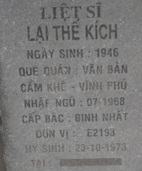 Tìm thân nhân liệt sĩ Lại Thế Kích