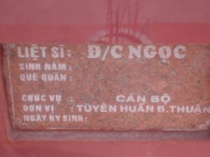 Nhắn tìm thân nhân liệt sĩ Ngọc
