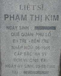 Tìm thân nhân liệt sĩ Phạm Thị Kim