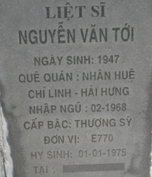Tìm thân nhân liệt sĩ Nguyễn Văn Tới