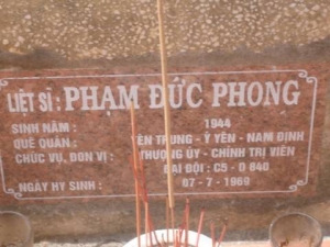 Nhắn tìm thân nhân liệt sỹ Phạm Đức Phong