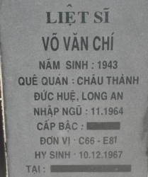 Tìm thân nhân liệt sĩ Võ Văn Chí