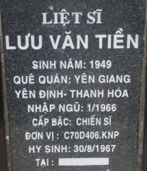 Tìm thân nhân liệt sĩ Lưu Văn Tiền