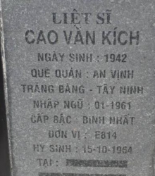 Tìm thân nhân liệt sĩ Cao Văn Kích