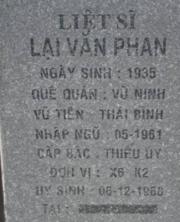 Tìm thân nhân liệt sĩ Lại Văn Phan