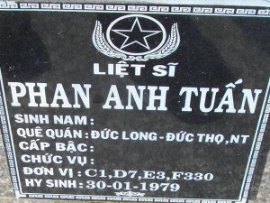 Nhắn tìm thân nhân liệt sỹ Phan Anh Tuấn