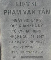 Tìm thân nhân liệt sĩ Phạm Văn Tấn