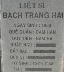 Tìm thân nhân liệt sĩ Bạch Trang Hai