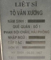 Tìm thân nhân liệt sĩ Tô Văn Xương