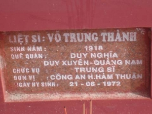 Nhắn tìm thân nhân liệt sỹ  Võ Trung Thành