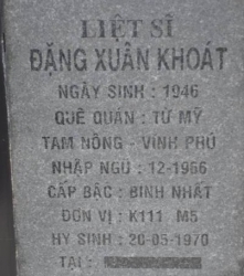 Tìm thân nhân liệt sĩ Đặng Xuân Khoát