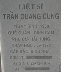 Tìm thân nhân liệt sĩ Trần Quang Cung