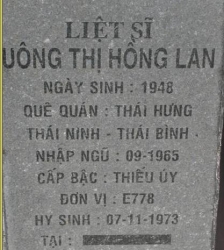 Tìm thân nhân liệt sĩ Uông Thị Hồng Lan