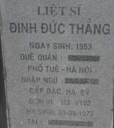 Tìm thân nhân liệt sĩ Đinh Đức Thắng