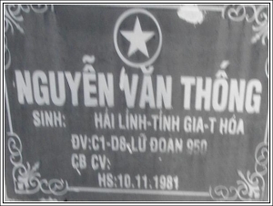 Nhắn tim thân nhân liệt sỹ Nguyễn Văn Thống