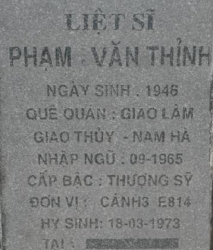 Tìm thân nhân liệt sĩ Phạm Văn Thỉnh