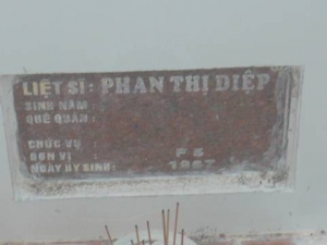 Nhắn tìm thân nhân liệt sĩ Phan Thị Diệp