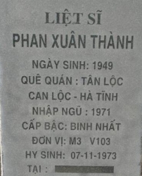 Tìm thân nhân liệt sĩ Phan Xuân Thành