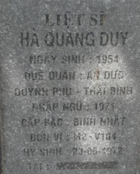 Tìm thân nhân liệt sĩ Hà Quang Duy