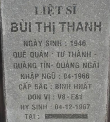 Tìm thân nhân liệt sĩ Bùi Thị Thanh