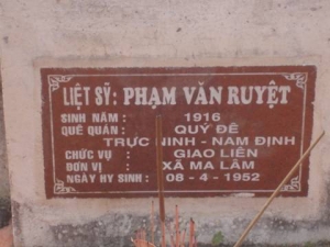 Nhắn tìm thân nhân liệt sỹ Phạm Văn Ruyệt