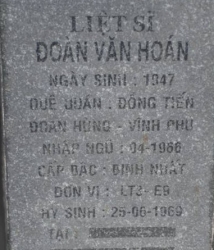 Tìm thân nhân liệt sĩ Đoàn Văn Hoán