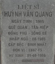 Tìm thân nhân liệt sĩ Huỳnh Văn Quang