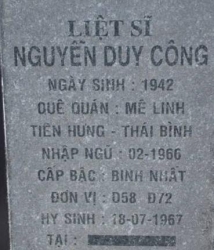Tìm thân hân liệt sĩ Nguyễn Duy Công