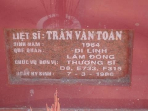 Nhắn tìm thân nhân liệt sỹ  Trần Văn Toàn