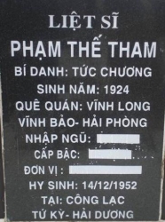 Tìm thân nhân liệt sĩ Phạm Thế Tham