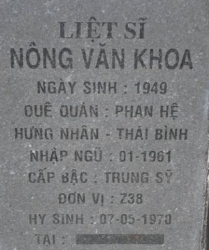 Tìm thân nhân liệt sĩ Nông Văn Khoa