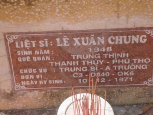 Nhắn tìm thân nhân liệt sỹ Lê Xuân Chung