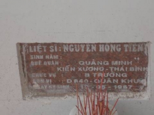 Nhắn tìm thân nhân liệt sỹ  Nguyễn Hồng Tiên
